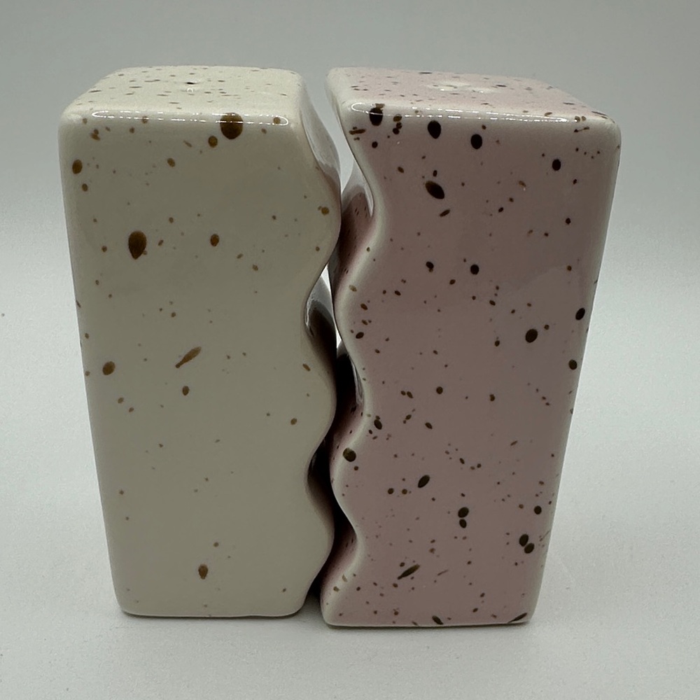 Unique Pink and White Ceramic Wave Salt and Pepper Shakers